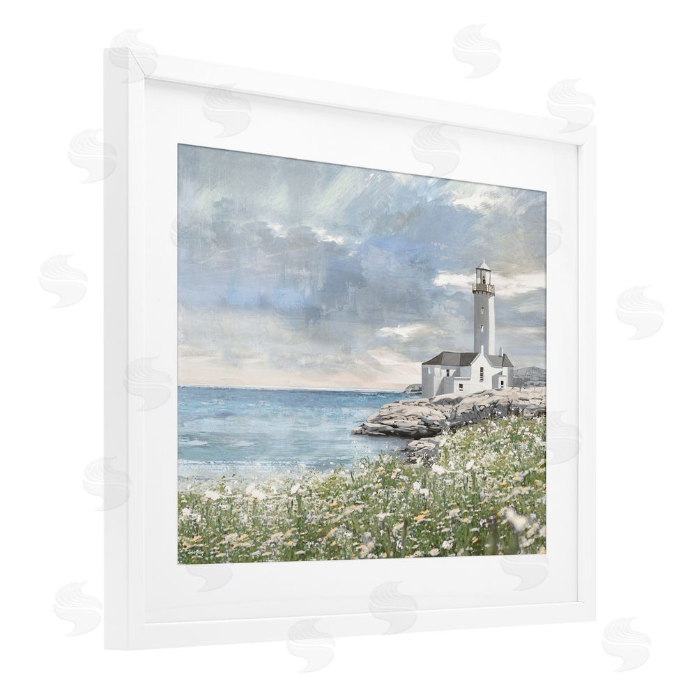 Amber Sterling Coastal Guardian Lighthouse White Framed Print Under Glass with Mat Wall Art