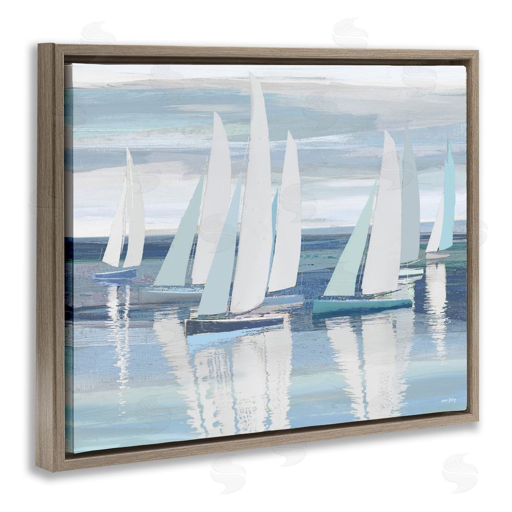 Amber Sterling Serenity At Sea Boats Brown Floating Frame Canvas Wall Art Print