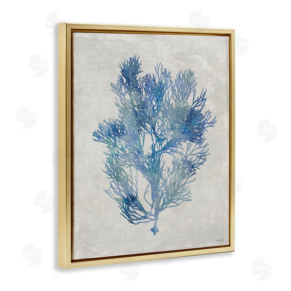Amber Sterling Blue Seaweed Bushel Gold Floating Frame Canvas Wall Art Print