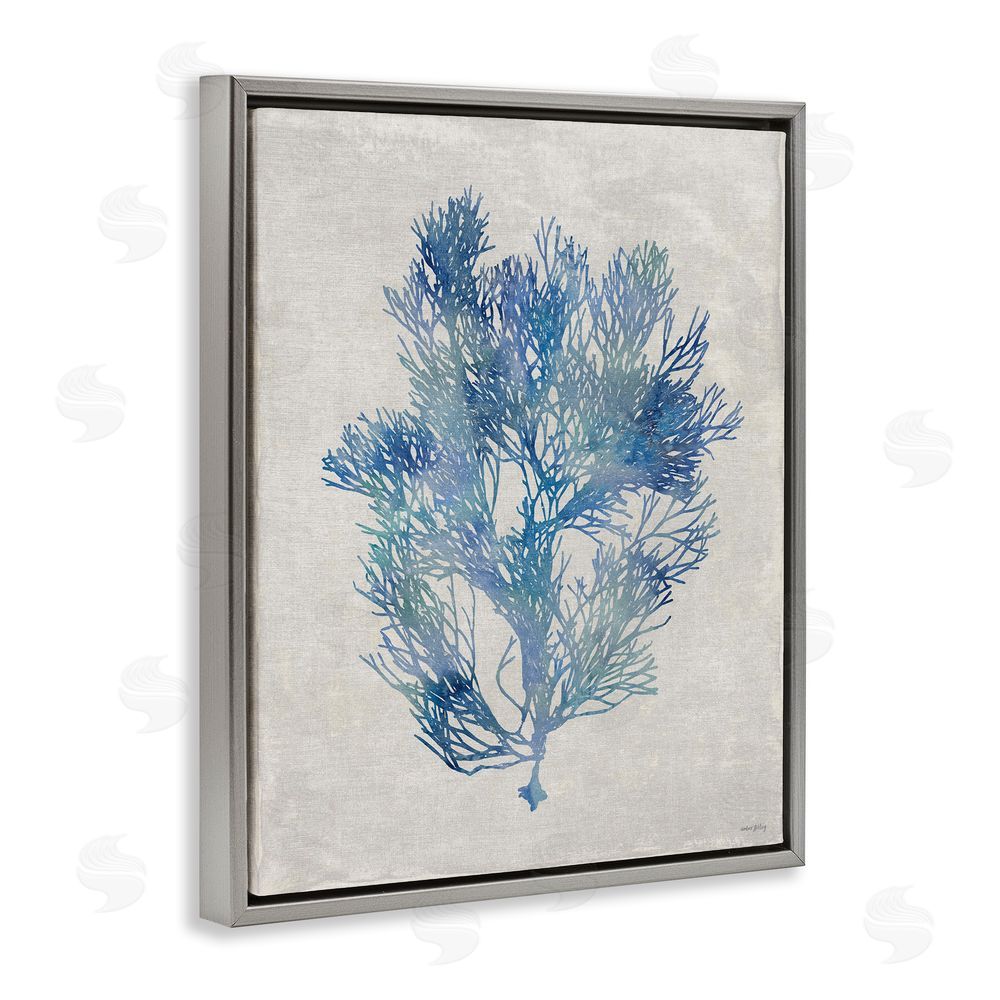 Amber Sterling Blue Seaweed Bushel Gray Floating Frame Canvas Wall Art Print