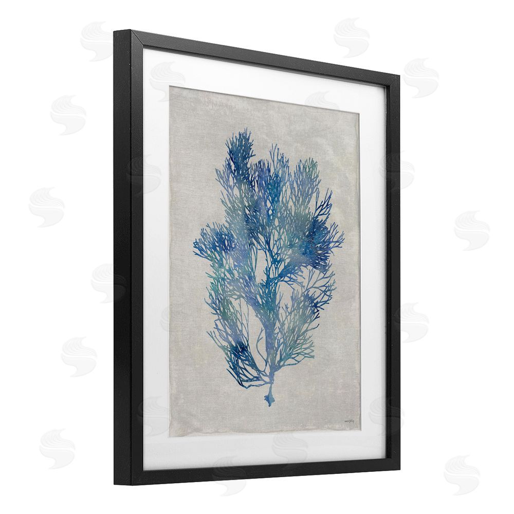 Amber Sterling Blue Seaweed Bushel Black Framed Print Under Glass with White Mat Wall Art