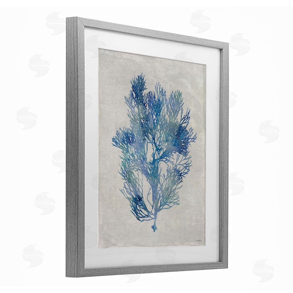Amber Sterling Blue Seaweed Bushel Gray Framed Print Under Glass with White Mat Wall Art