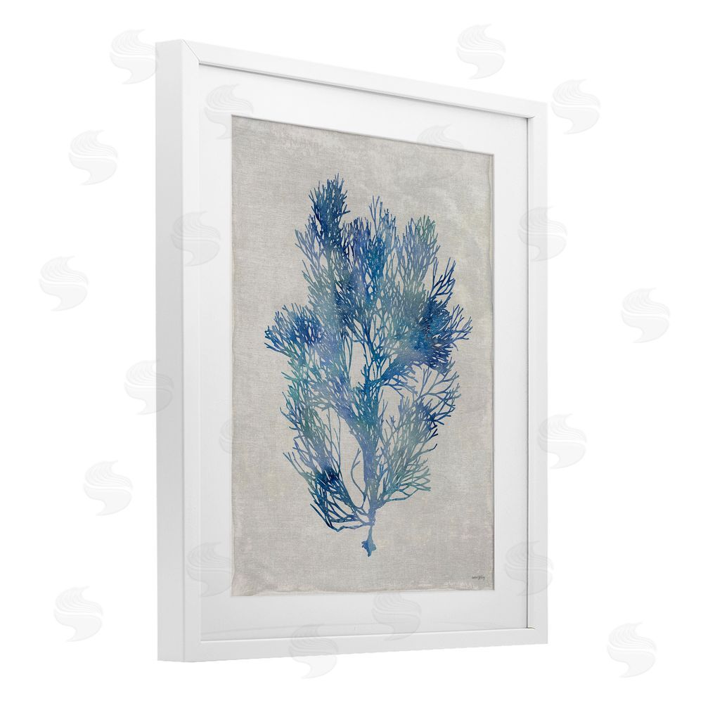 Amber Sterling Blue Seaweed Bushel White Framed Print Under Glass with Mat Wall Art