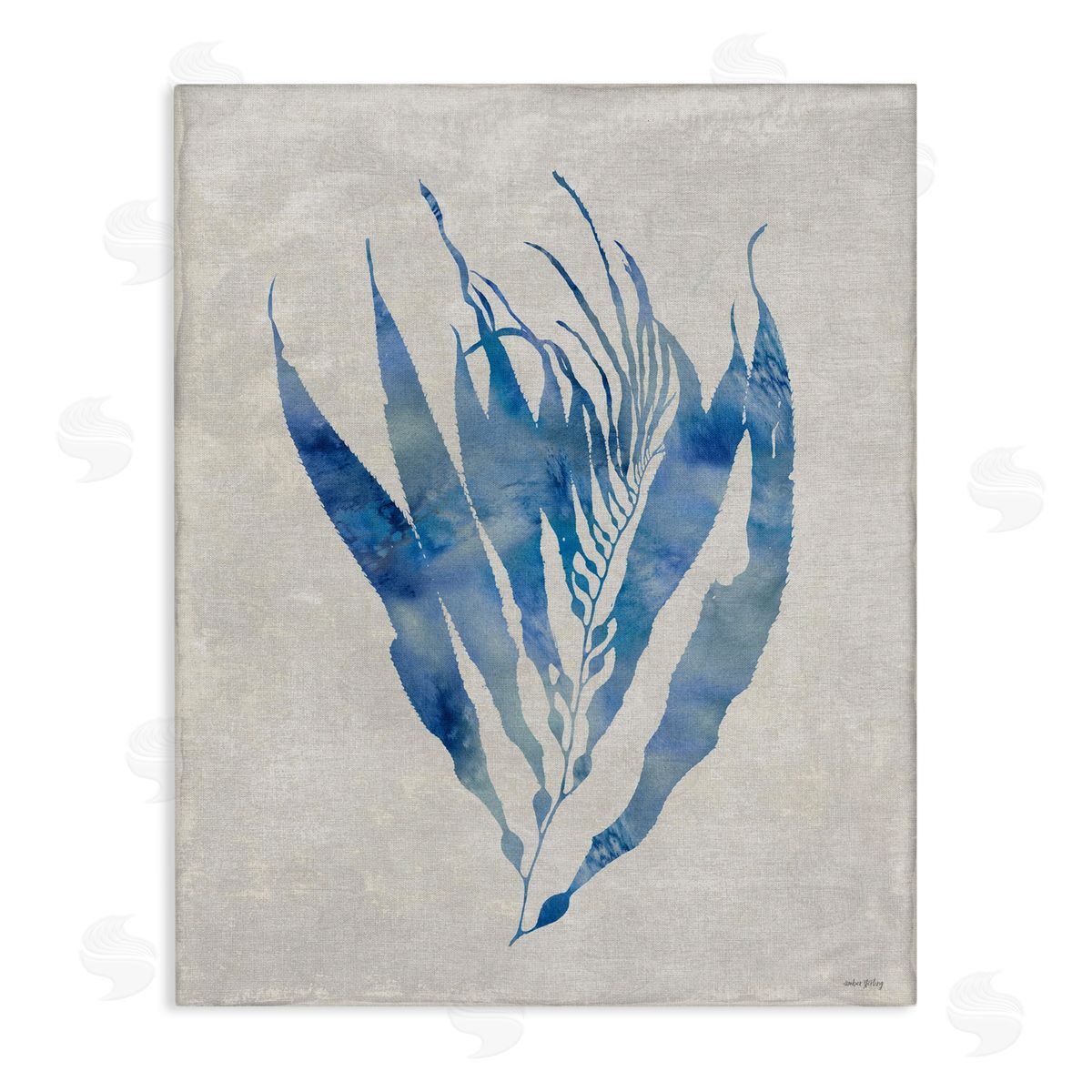 Amber Sterling Blue Silhouetted Seaweed Canvas Wall Art Print