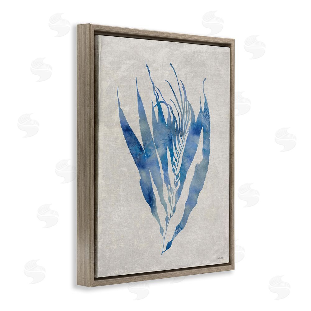 Amber Sterling Blue Silhouetted Seaweed Brown Floating Frame Canvas Wall Art Print