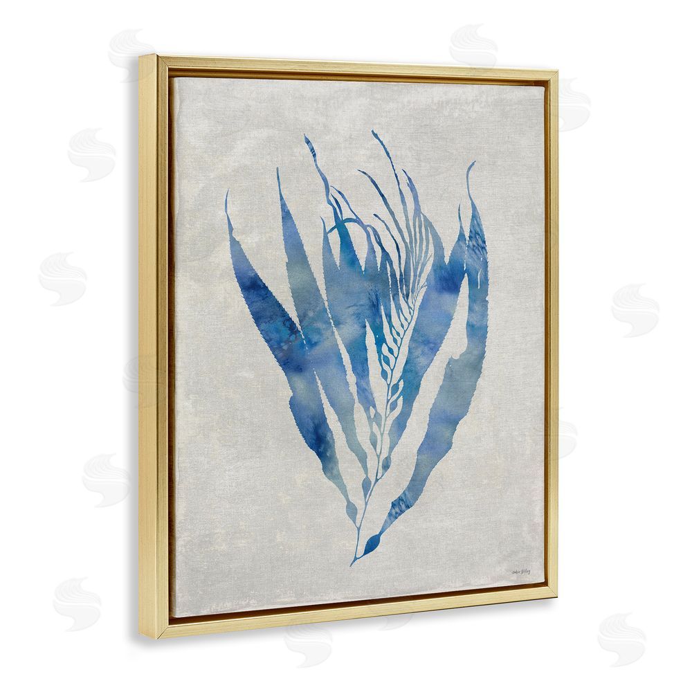 Amber Sterling Blue Silhouetted Seaweed Gold Floating Frame Canvas Wall Art Print