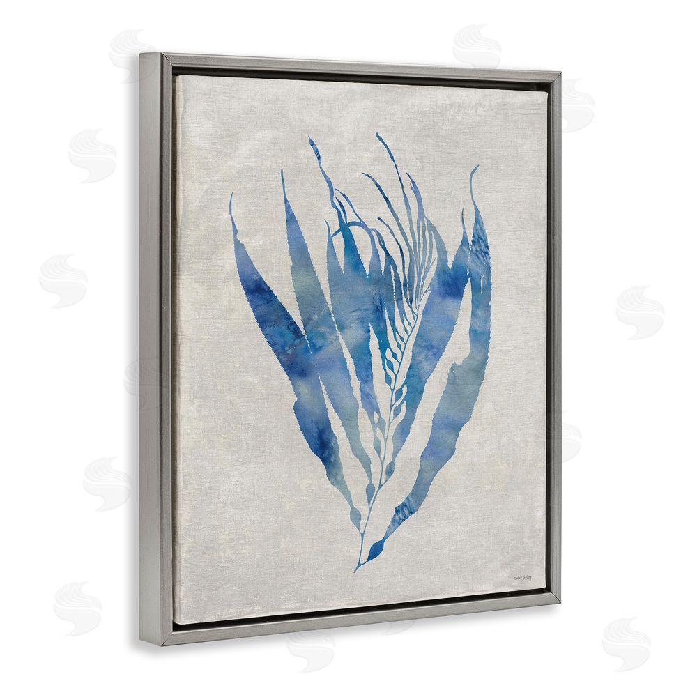 Amber Sterling Blue Silhouetted Seaweed Gray Floating Frame Canvas Wall Art Print