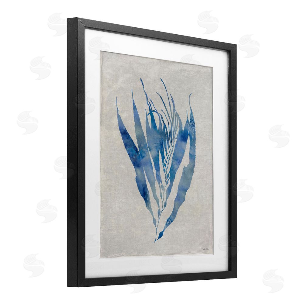 Amber Sterling Blue Silhouetted Seaweed Black Framed Print Under Glass with White Mat Wall Art