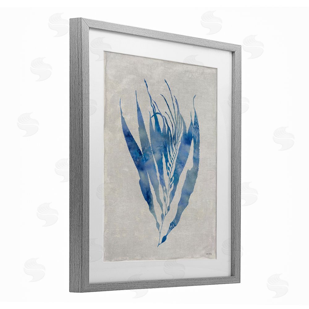 Amber Sterling Blue Silhouetted Seaweed Gray Framed Print Under Glass with White Mat Wall Art