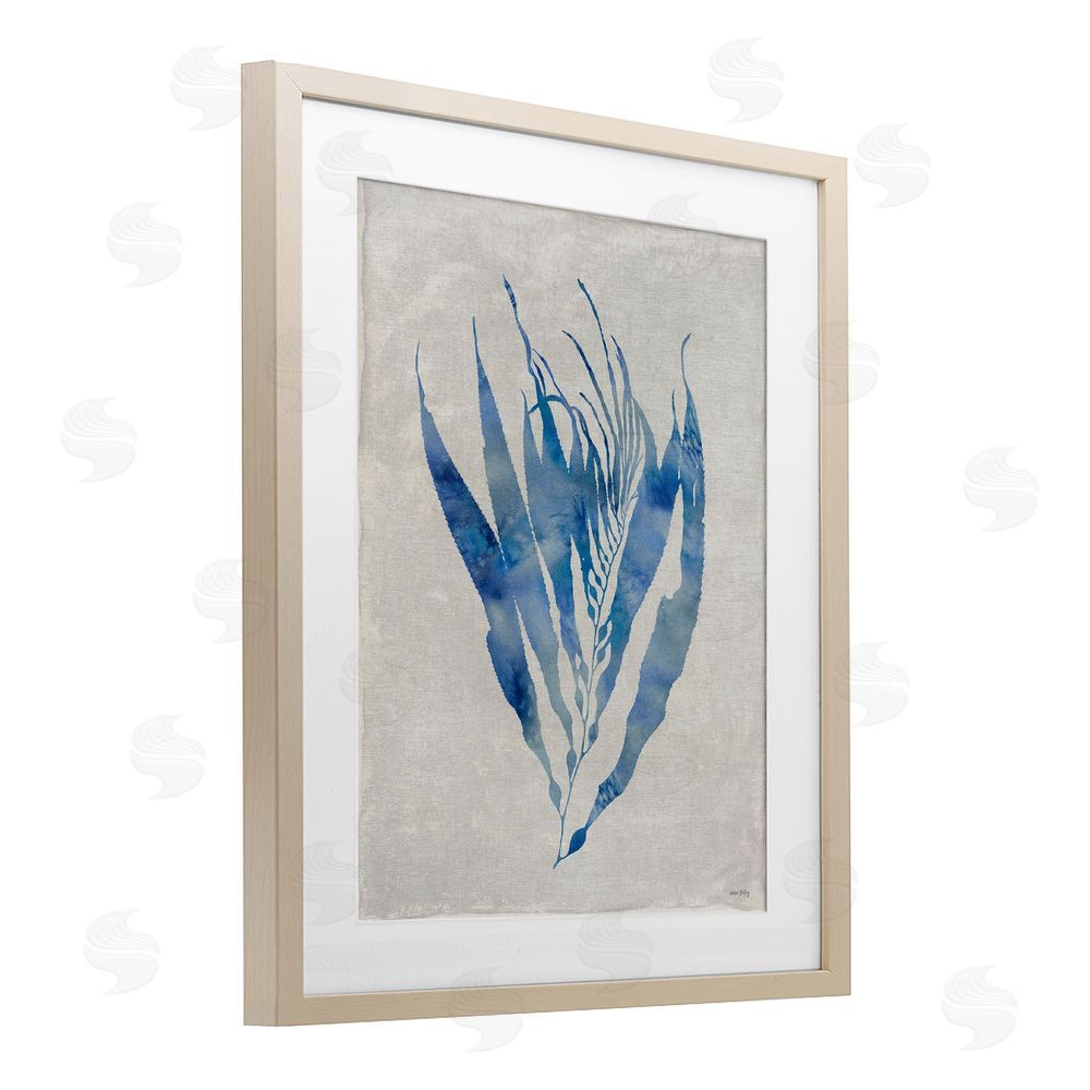 Amber Sterling Blue Silhouetted Seaweed Birch Framed Print Under Glass with White Mat Wall Art