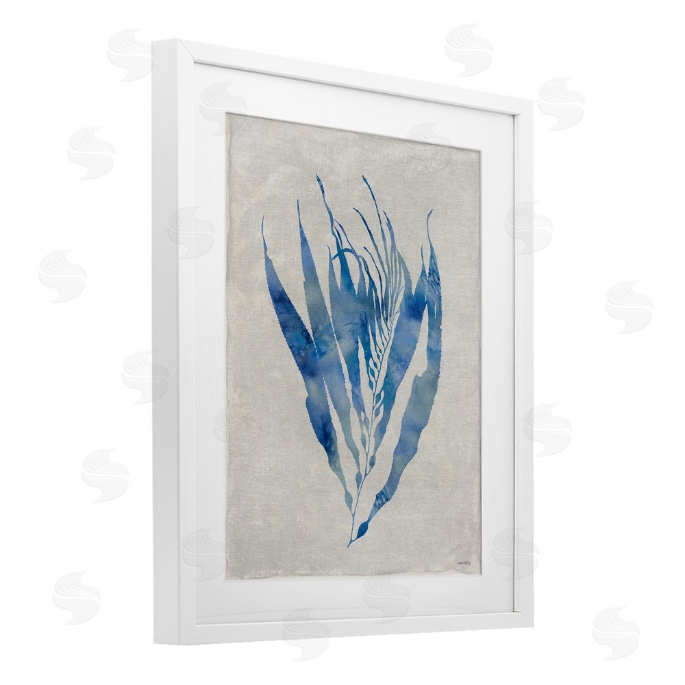 Amber Sterling Blue Silhouetted Seaweed White Framed Print Under Glass with Mat Wall Art