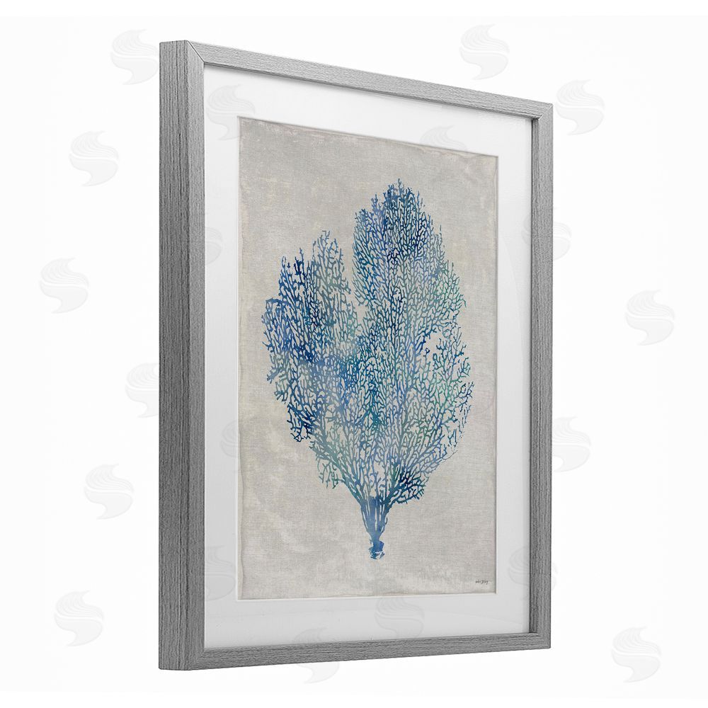 Amber Sterling Detailed Seaweed Coral Gray Framed Print Under Glass with White Mat Wall Art