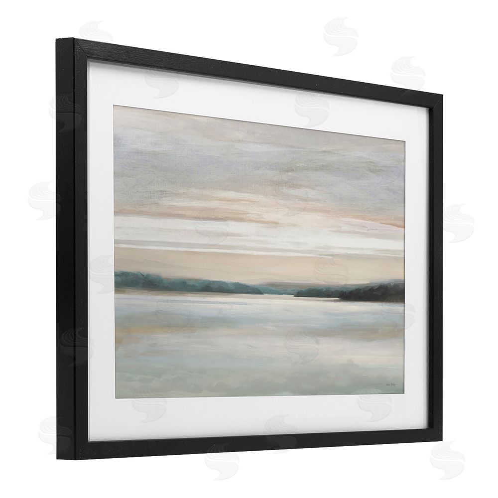Amber Sterling Muted Lake Abstraction Black Framed Print Under Glass with White Mat Wall Art