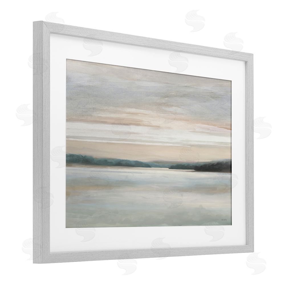 Amber Sterling Muted Lake Abstraction Gray Framed Print Under Glass with White Mat Wall Art