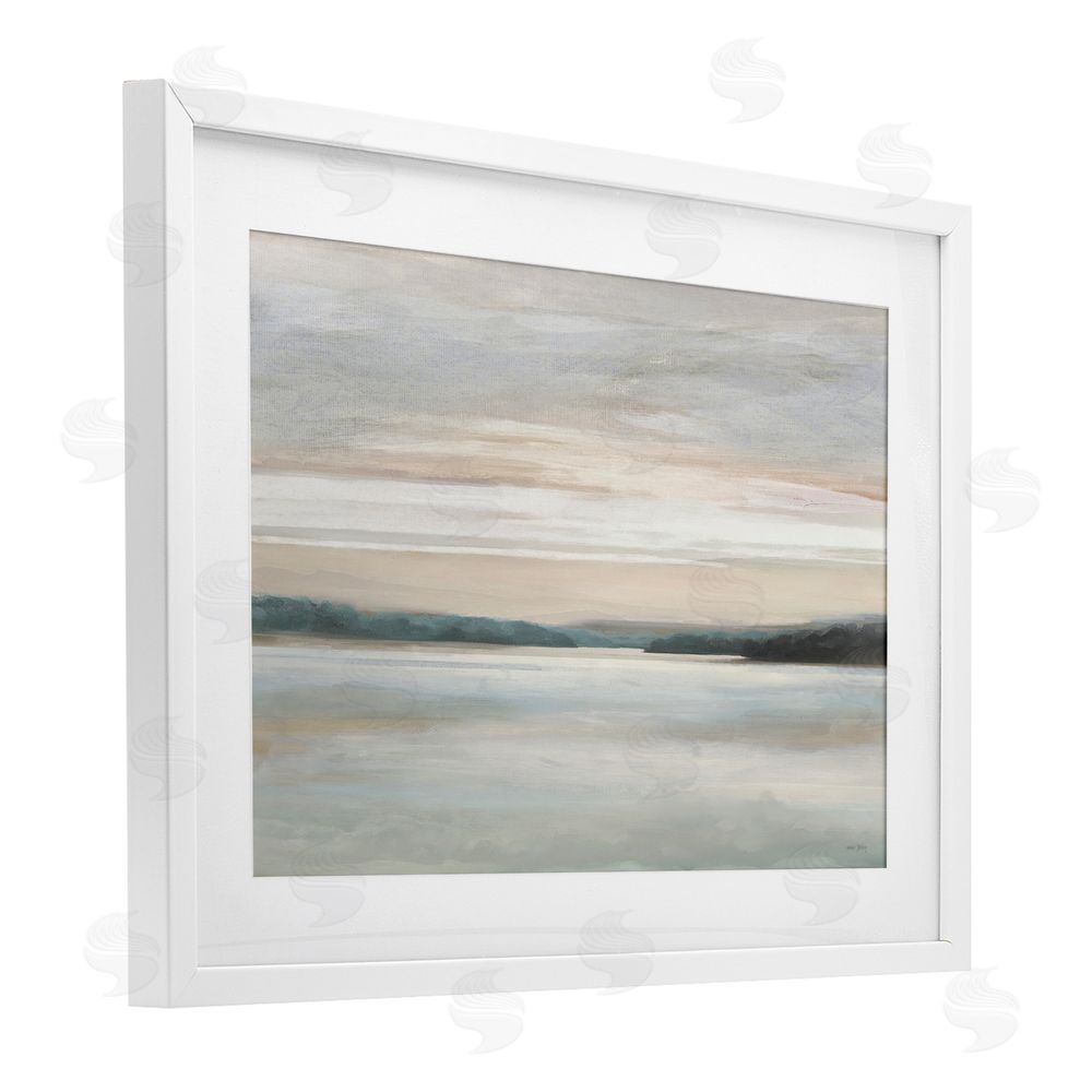 Amber Sterling Muted Lake Abstraction White Framed Print Under Glass with Mat Wall Art
