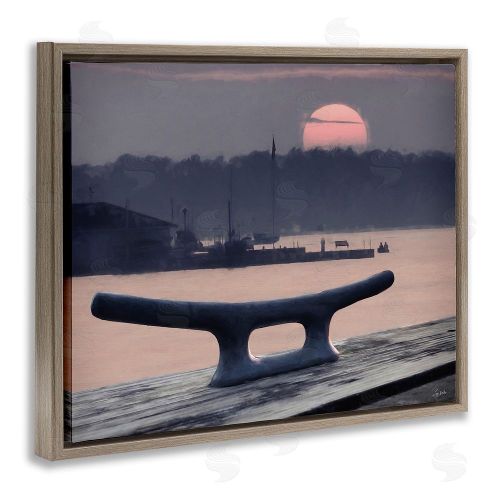 Lori Deiter Harbor's Lullaby Coastal Sunset Brown Floating Frame Canvas Wall Art Print