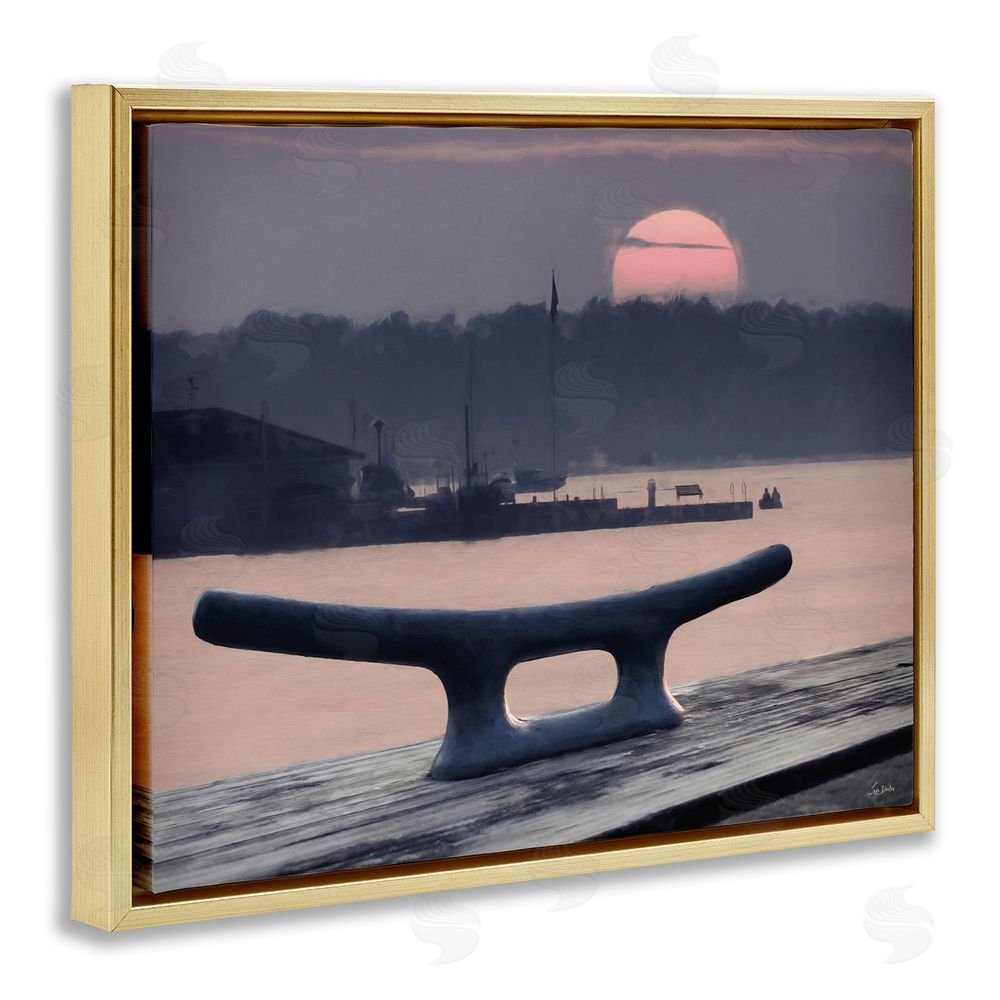 Lori Deiter Harbor's Lullaby Coastal Sunset Gold Floating Frame Canvas Wall Art Print