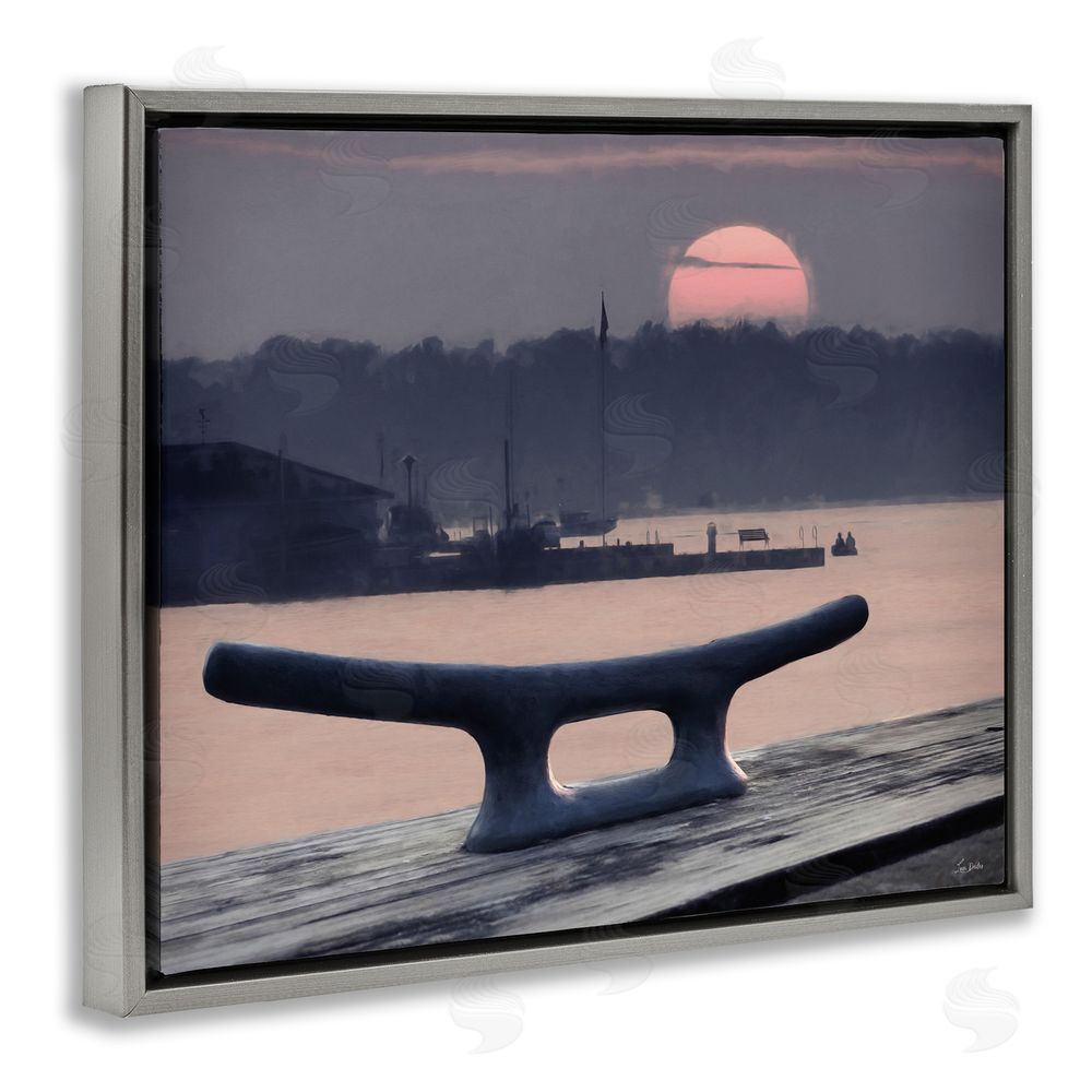 Lori Deiter Harbor's Lullaby Coastal Sunset Gray Floating Frame Canvas Wall Art Print