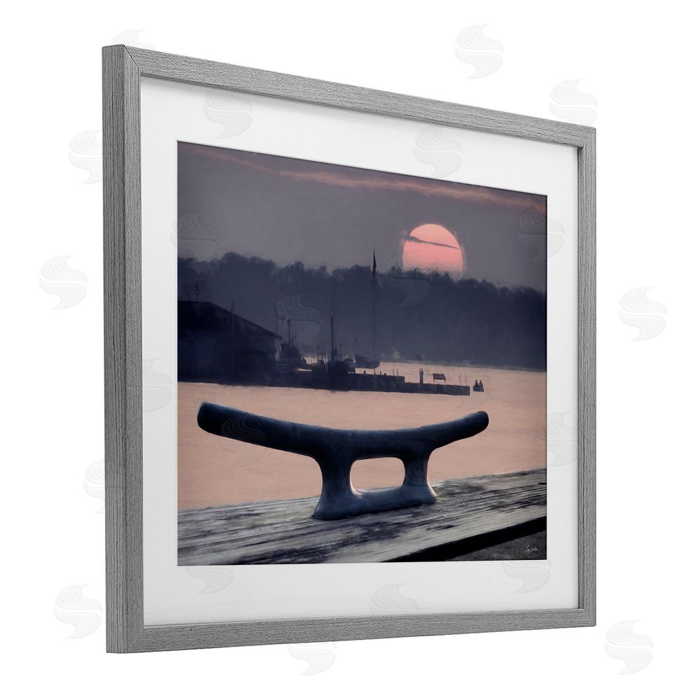 Lori Deiter Harbor's Lullaby Coastal Sunset Gray Framed Print Under Glass with White Mat Wall Art