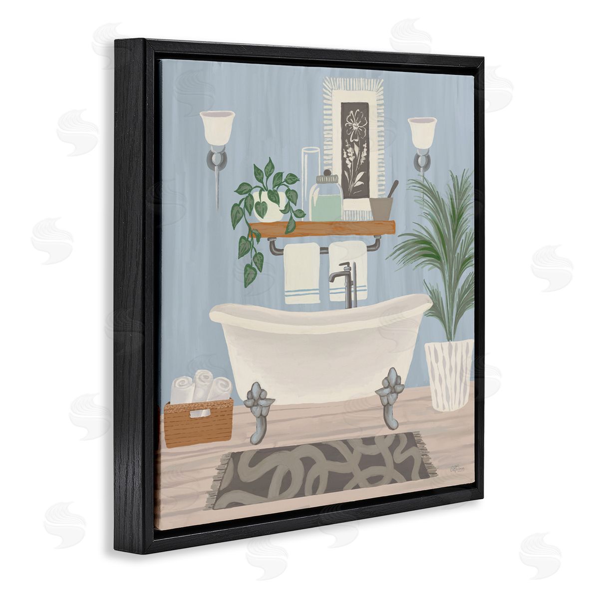Cat Thurman Designs Unwind and Refresh Bathtub Black Floating Frame Canvas Wall Art Print
