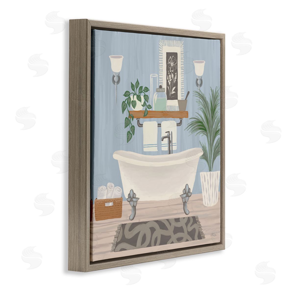 Cat Thurman Designs Unwind and Refresh Bathtub Brown Floating Frame Canvas Wall Art Print