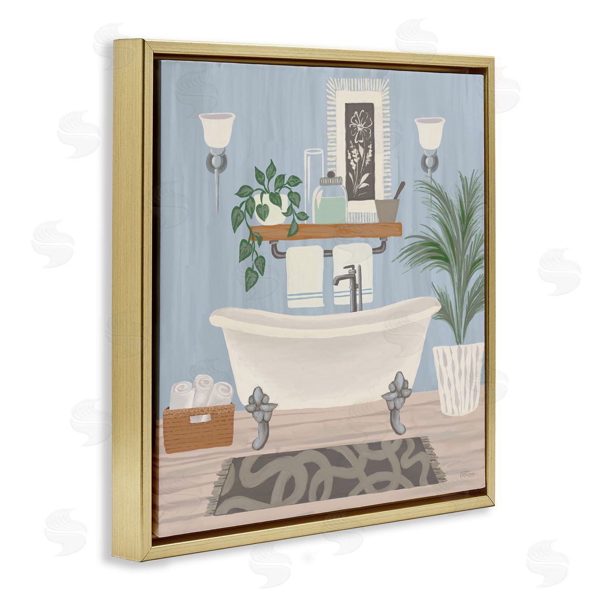 Cat Thurman Designs Unwind and Refresh Bathtub Gold Floating Frame Canvas Wall Art Print