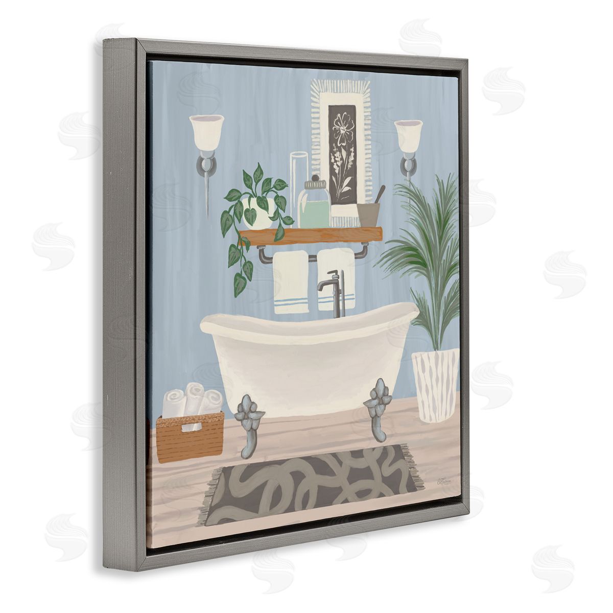Cat Thurman Designs Unwind and Refresh Bathtub Gray Floating Frame Canvas Wall Art Print