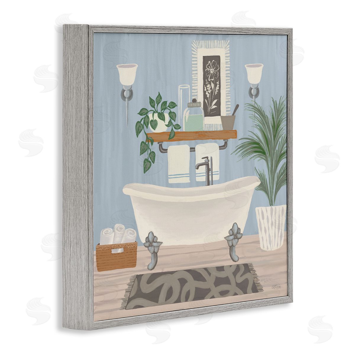 Cat Thurman Designs Unwind and Refresh Bathtub Gray Framed Giclee Wall Art Print