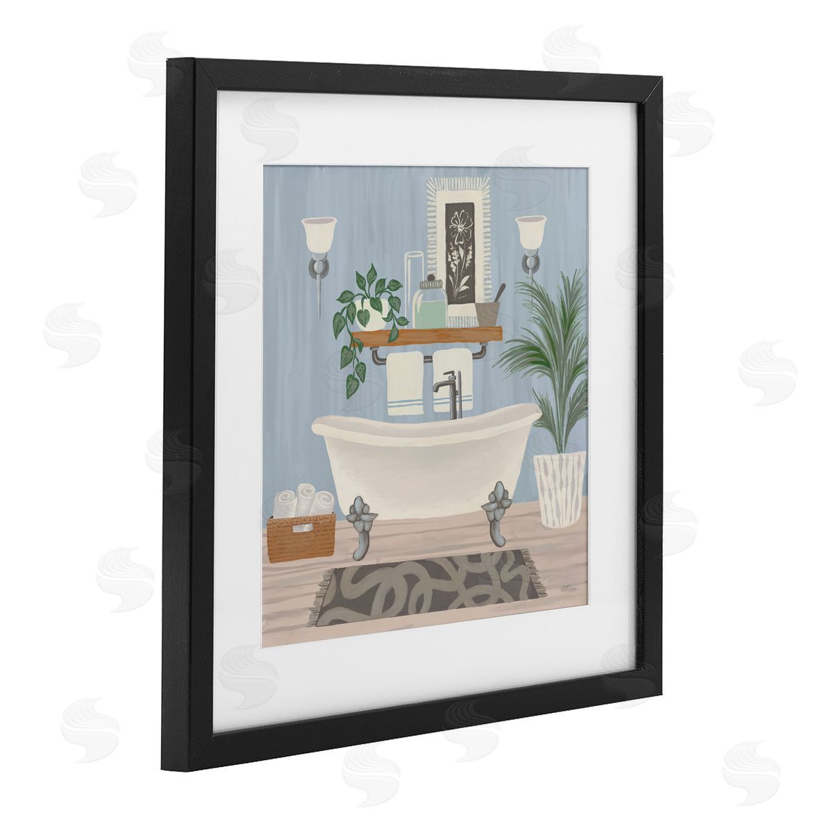 Cat Thurman Designs Unwind and Refresh Bathtub Black Framed Print Under Glass with White Mat Wall Art