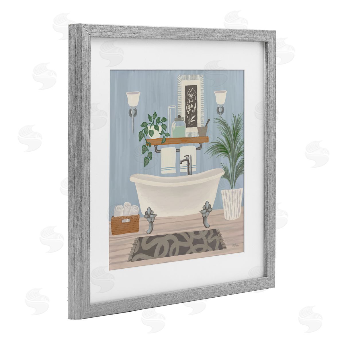Cat Thurman Designs Unwind and Refresh Bathtub Gray Framed Print Under Glass with White Mat Wall Art