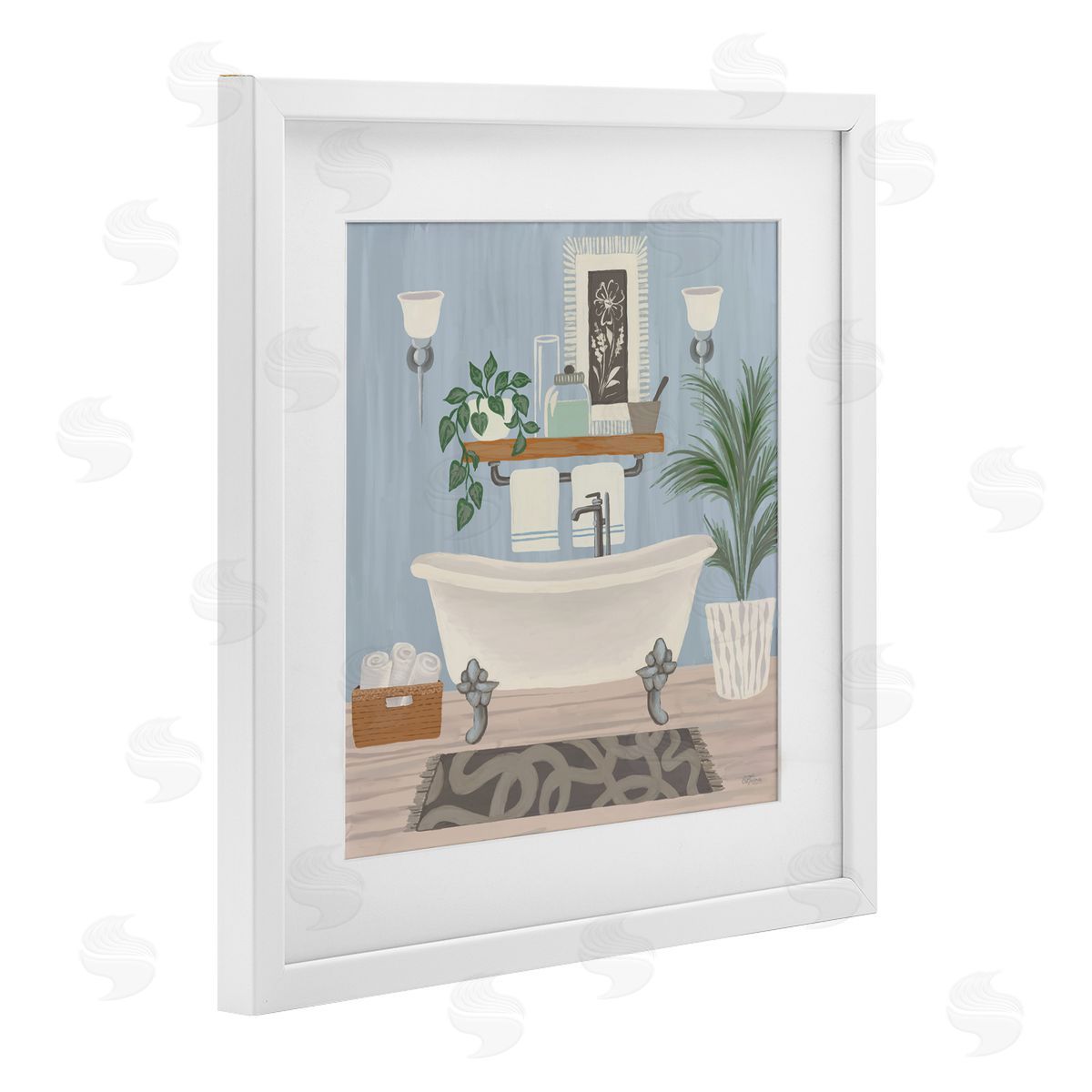 Cat Thurman Designs Unwind and Refresh Bathtub White Framed Print Under Glass with Mat Wall Art