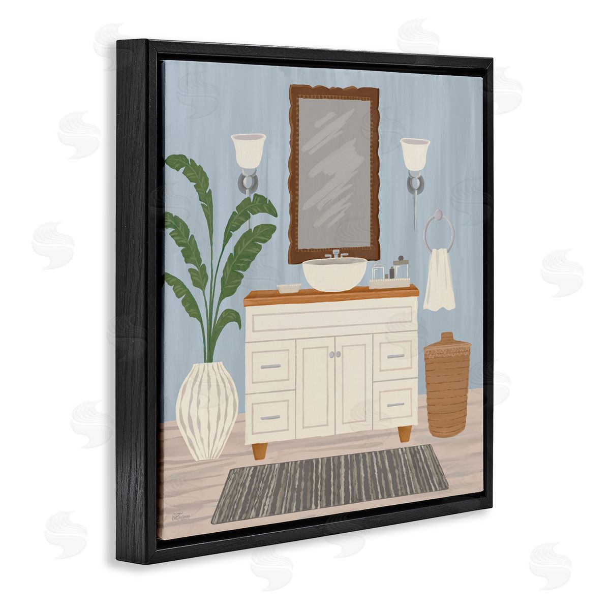 Cat Thurman Designs Unwind and Refresh Bath Sink Black Floating Frame Canvas Wall Art Print