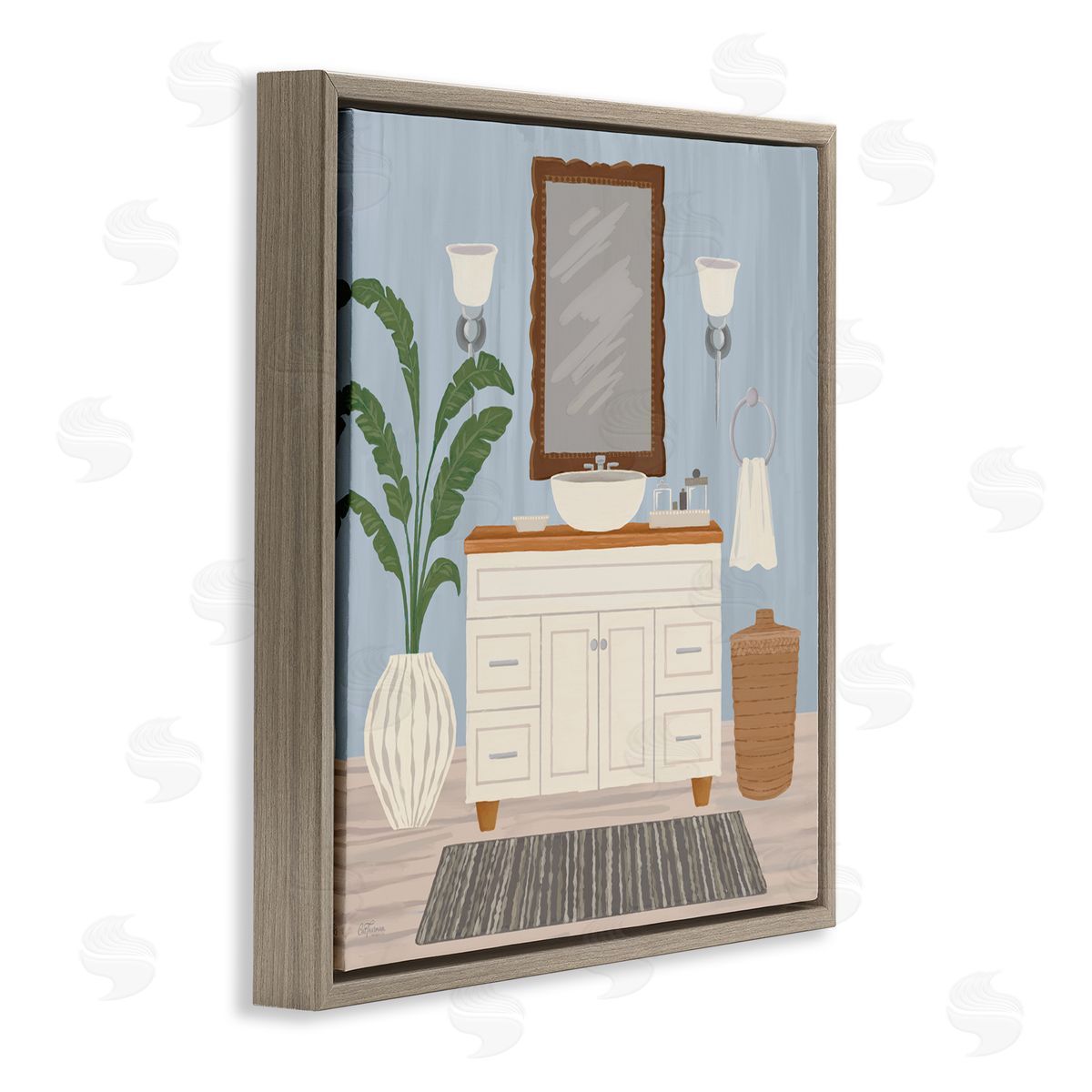 Cat Thurman Designs Unwind and Refresh Bath Sink Brown Floating Frame Canvas Wall Art Print