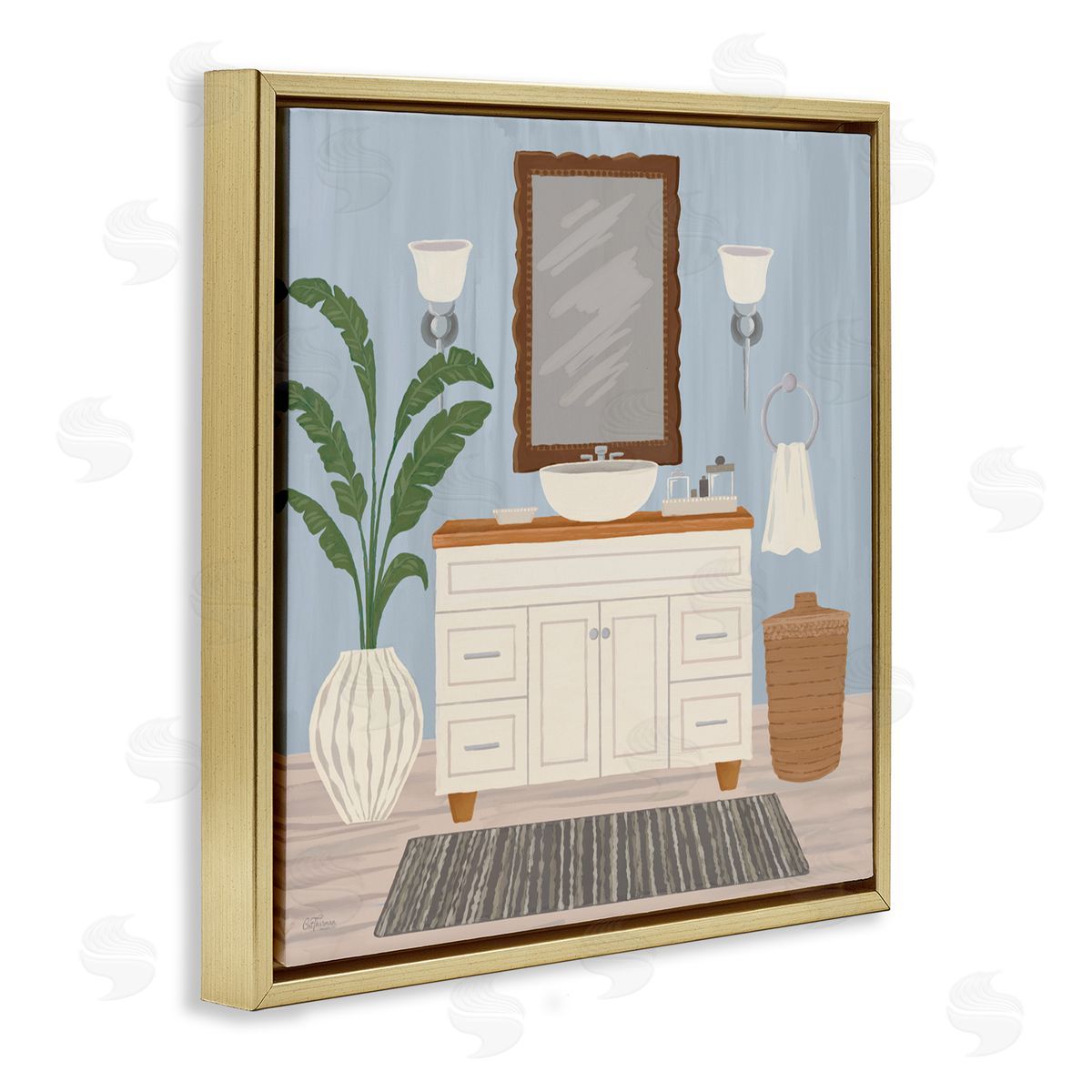 Cat Thurman Designs Unwind and Refresh Bath Sink Gold Floating Frame Canvas Wall Art Print