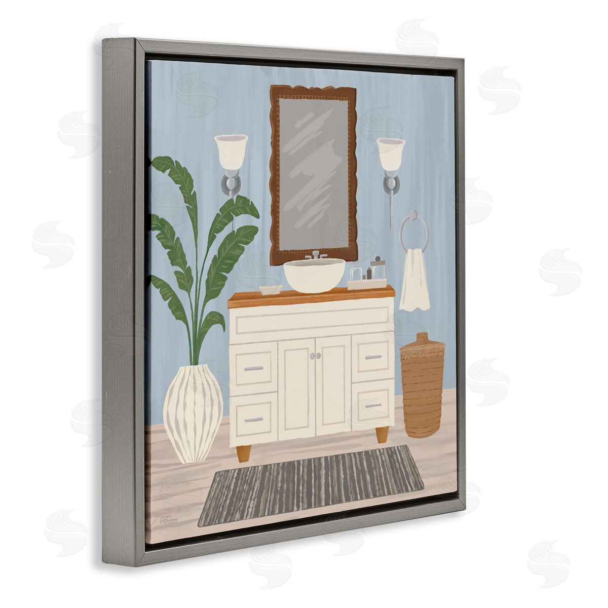 Cat Thurman Designs Unwind and Refresh Bath Sink Gray Floating Frame Canvas Wall Art Print