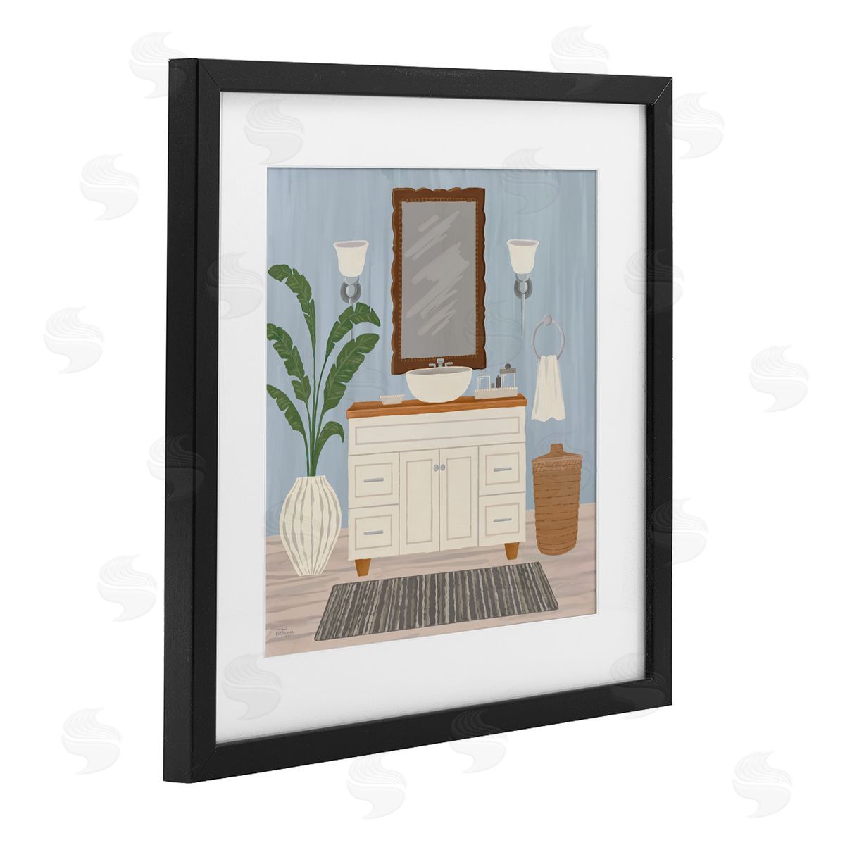 Cat Thurman Designs Unwind and Refresh Bath Sink Black Framed Print Under Glass with White Mat Wall Art