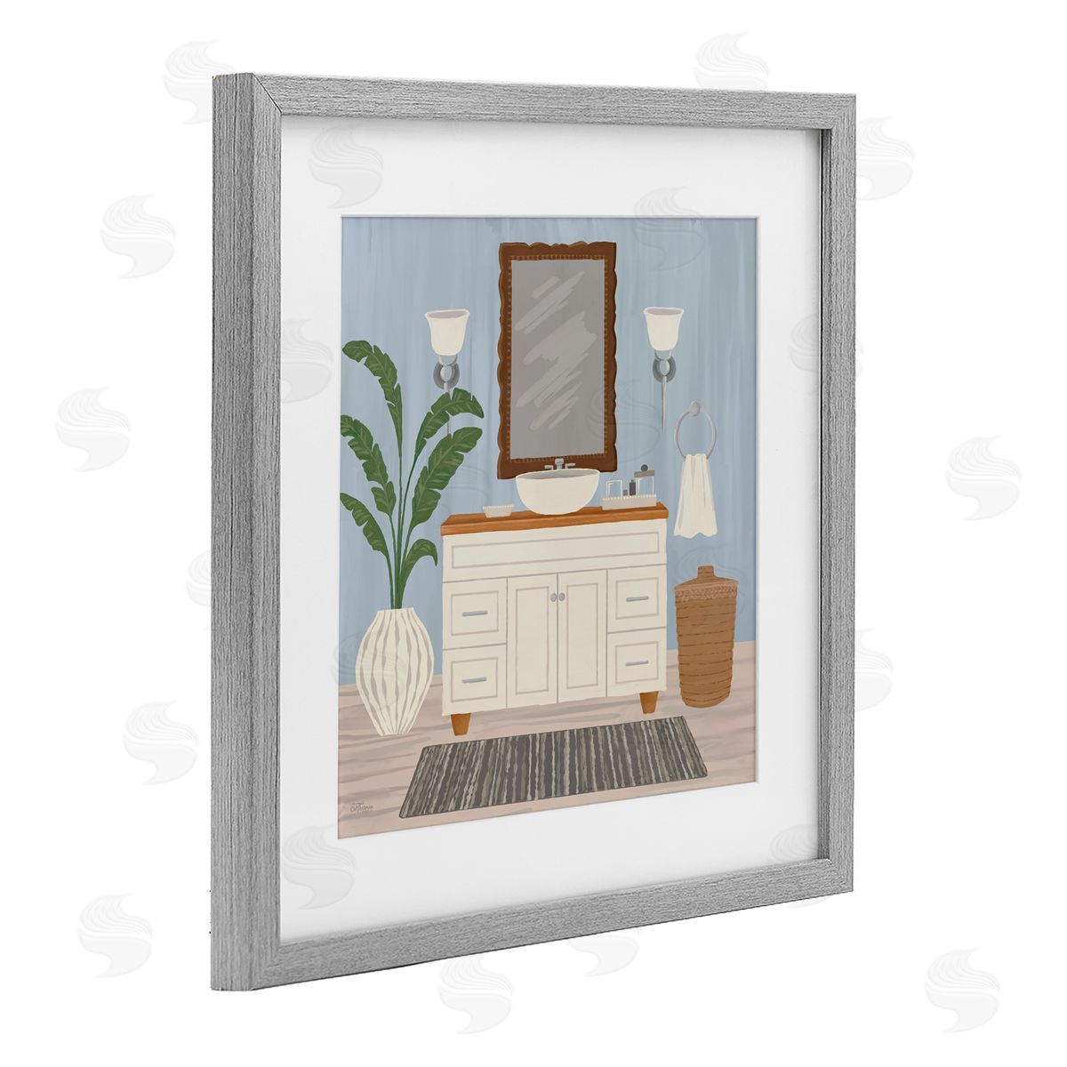 Cat Thurman Designs Unwind and Refresh Bath Sink Gray Framed Print Under Glass with White Mat Wall Art