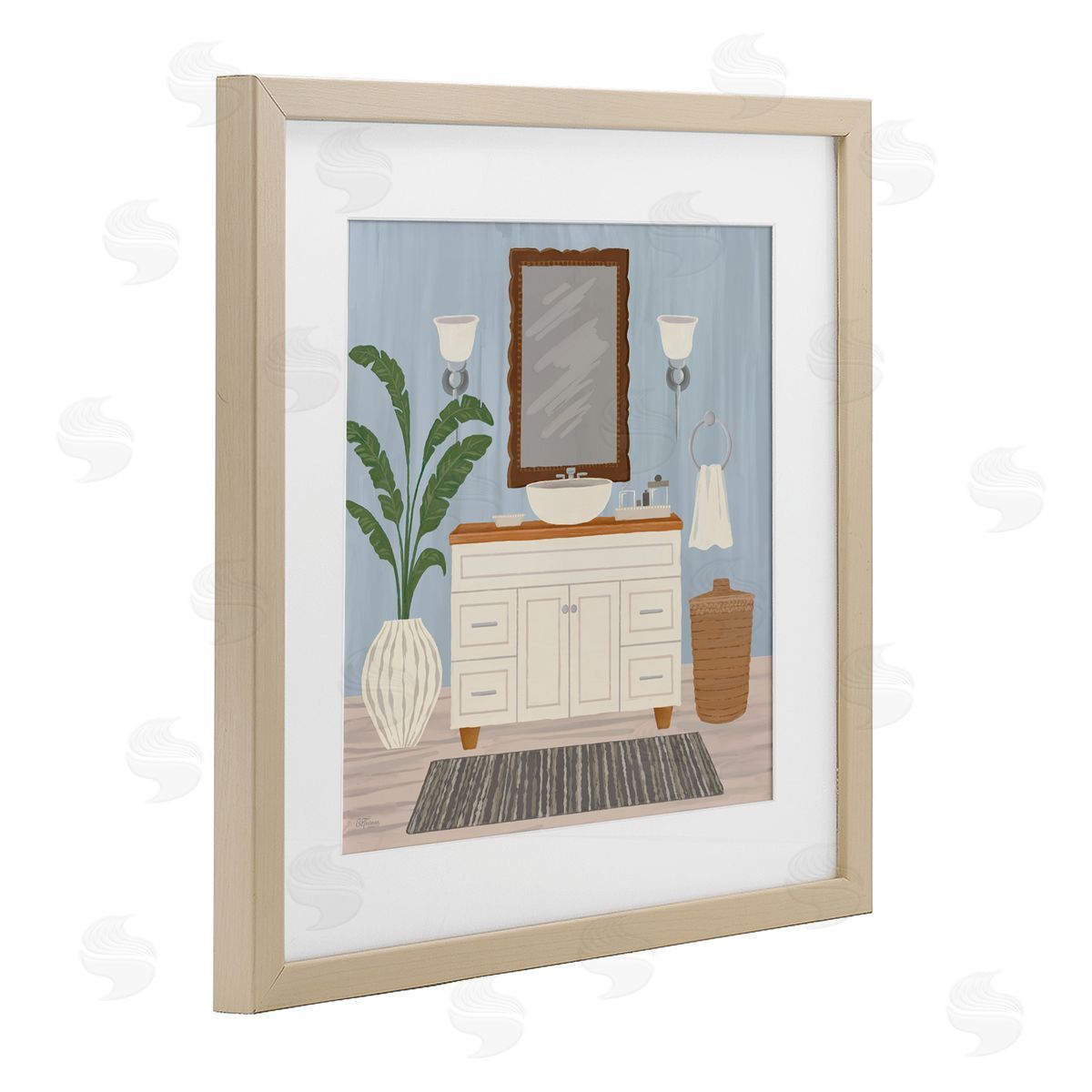 Cat Thurman Designs Unwind and Refresh Bath Sink Birch Framed Print Under Glass with White Mat Wall Art