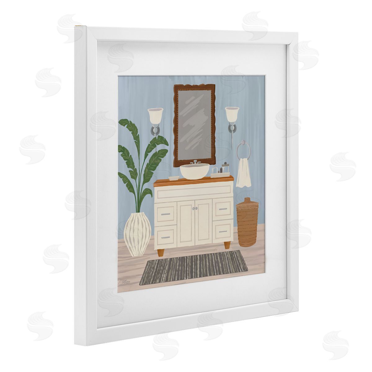 Cat Thurman Designs Unwind and Refresh Bath Sink White Framed Print Under Glass with Mat Wall Art