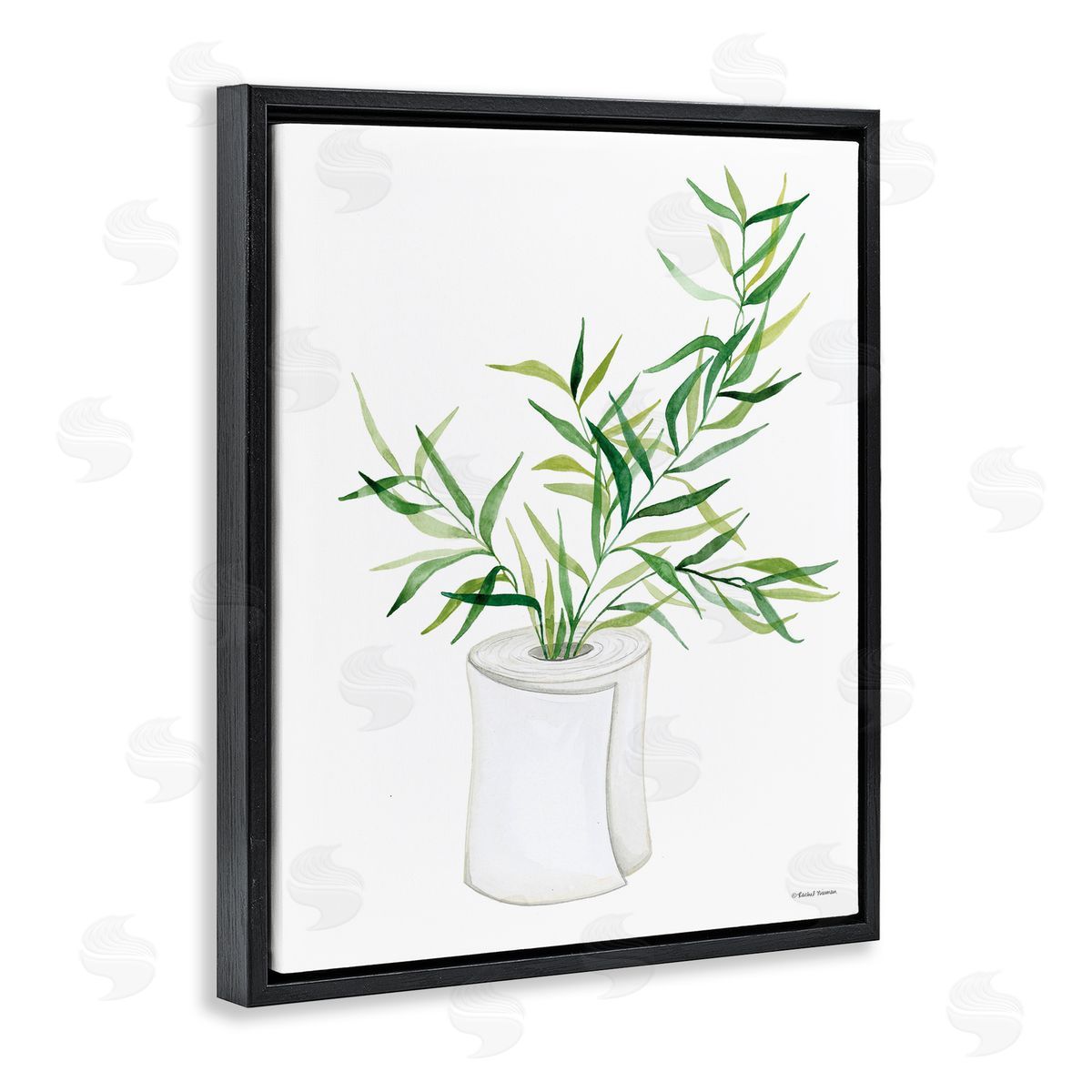 Rachel Nieman Toilet Paper Plant Vase Black Floating Frame Canvas Wall Art Print