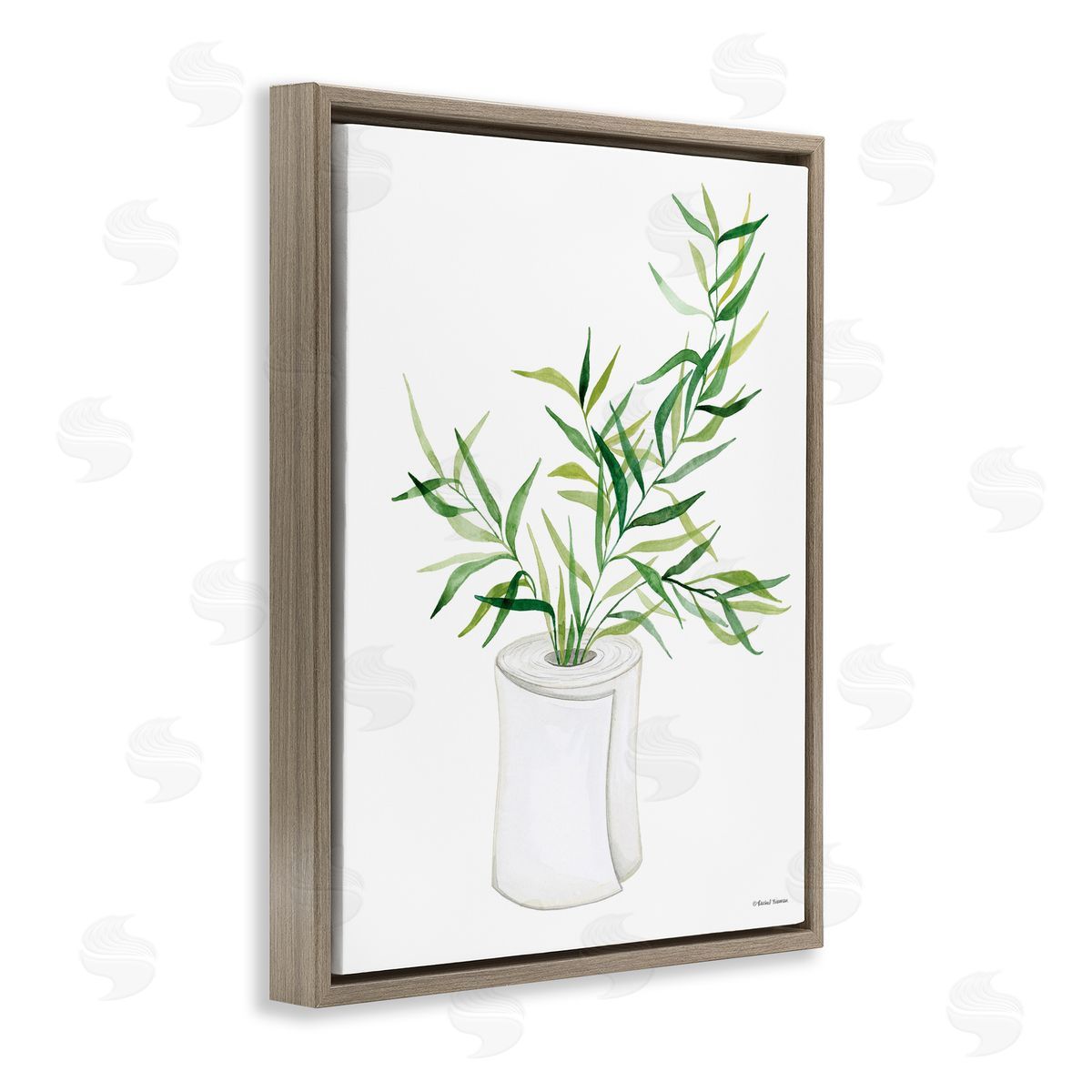 Rachel Nieman Toilet Paper Plant Vase Brown Floating Frame Canvas Wall Art Print