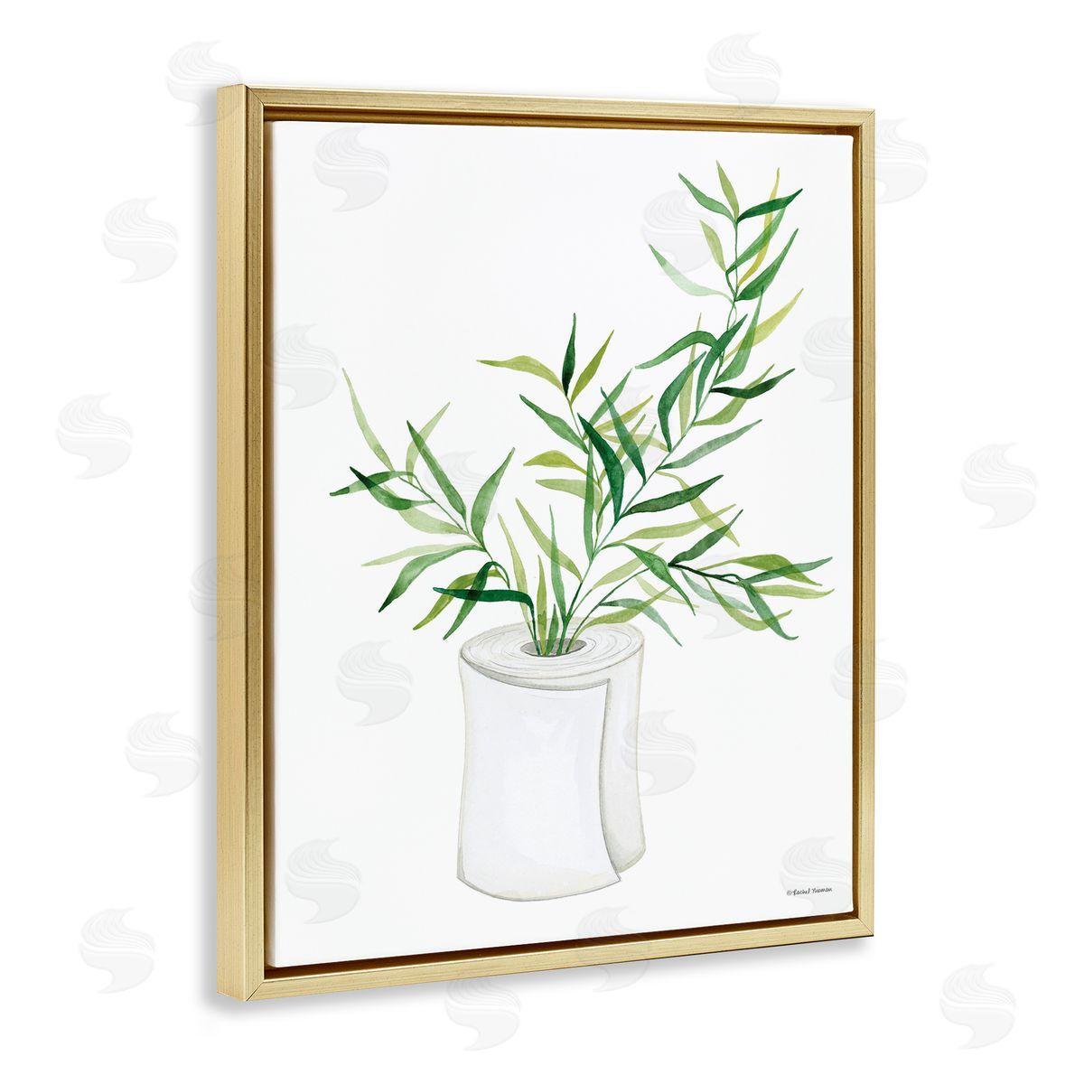 Rachel Nieman Toilet Paper Plant Vase Gold Floating Frame Canvas Wall Art Print