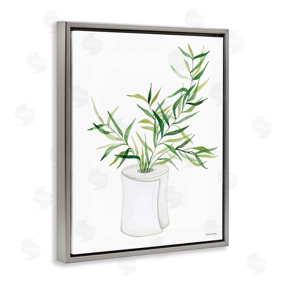 Rachel Nieman Toilet Paper Plant Vase Gray Floating Frame Canvas Wall Art Print