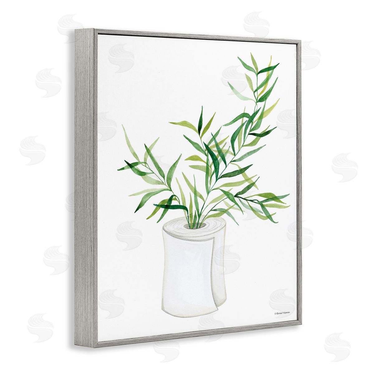 Rachel Nieman Toilet Paper Plant Vase Gray Framed Giclee Wall Art Print