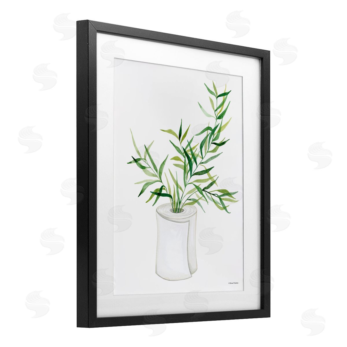 Rachel Nieman Toilet Paper Plant Vase Black Framed Print Under Glass with White Mat Wall Art