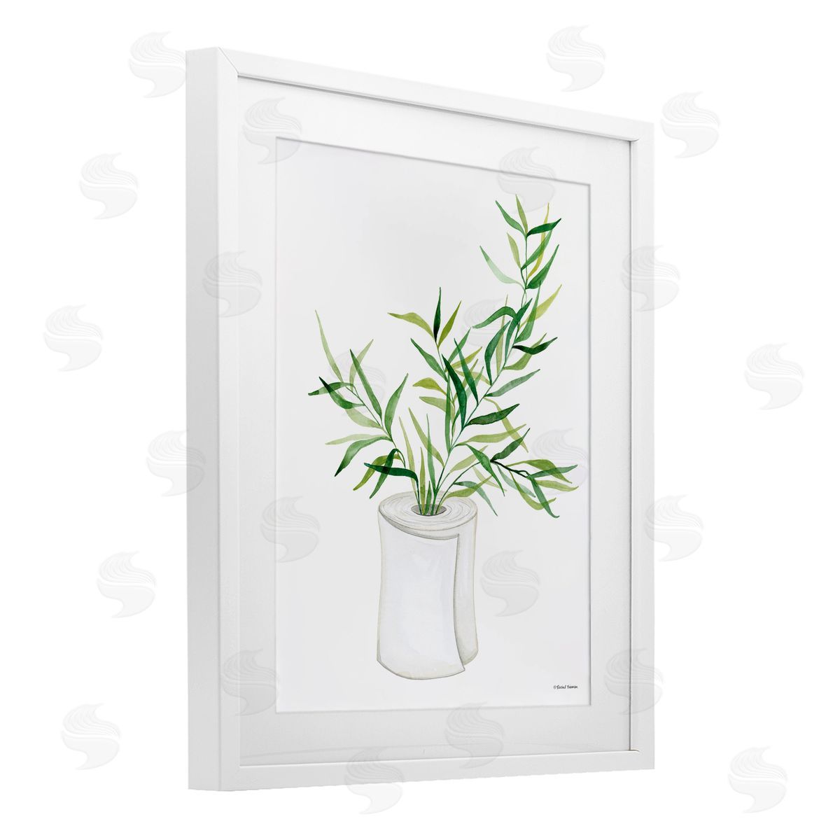 Rachel Nieman Toilet Paper Plant Vase White Framed Print Under Glass with Mat Wall Art