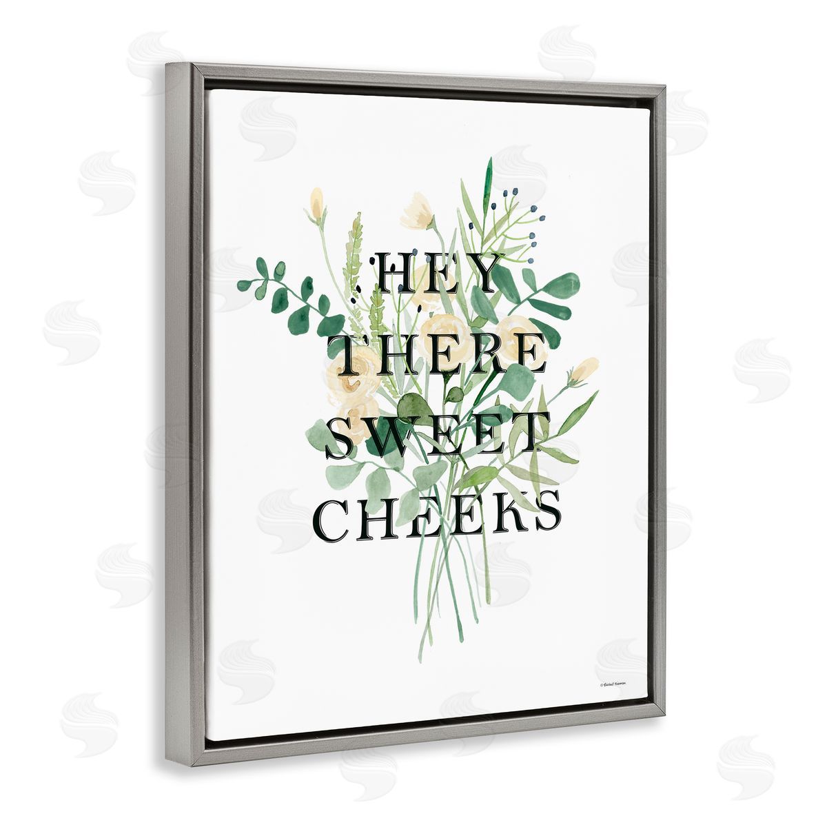 Rachel Nieman Hey There Sweet Cheeks Gray Floating Frame Canvas Wall Art Print