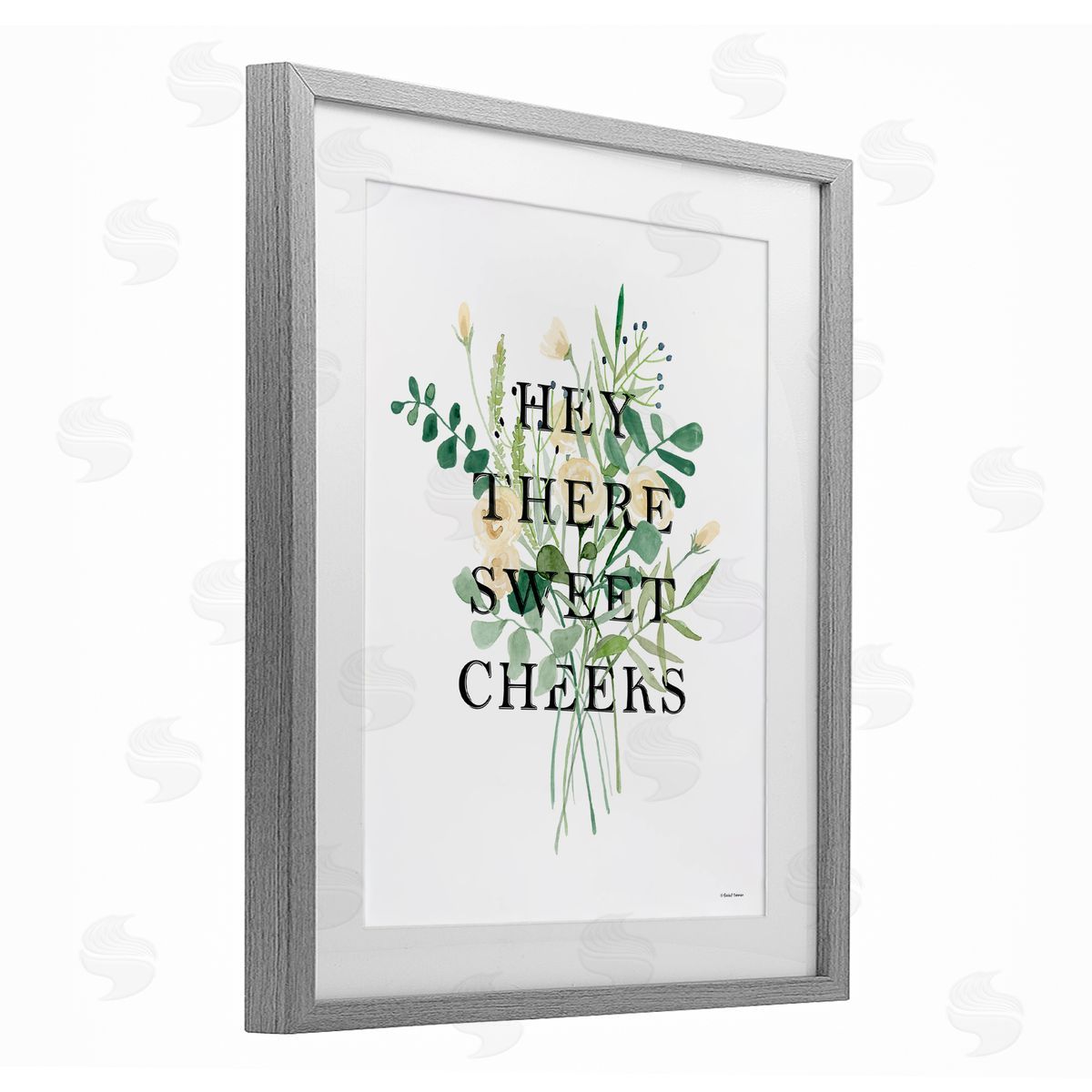 Rachel Nieman Hey There Sweet Cheeks Gray Framed Print Under Glass with White Mat Wall Art