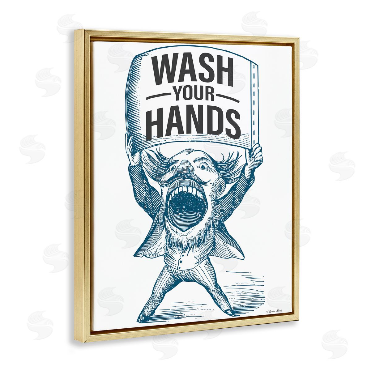 Susan Ball Wash Your Hands Vintage Gold Floating Frame Canvas Wall Art Print