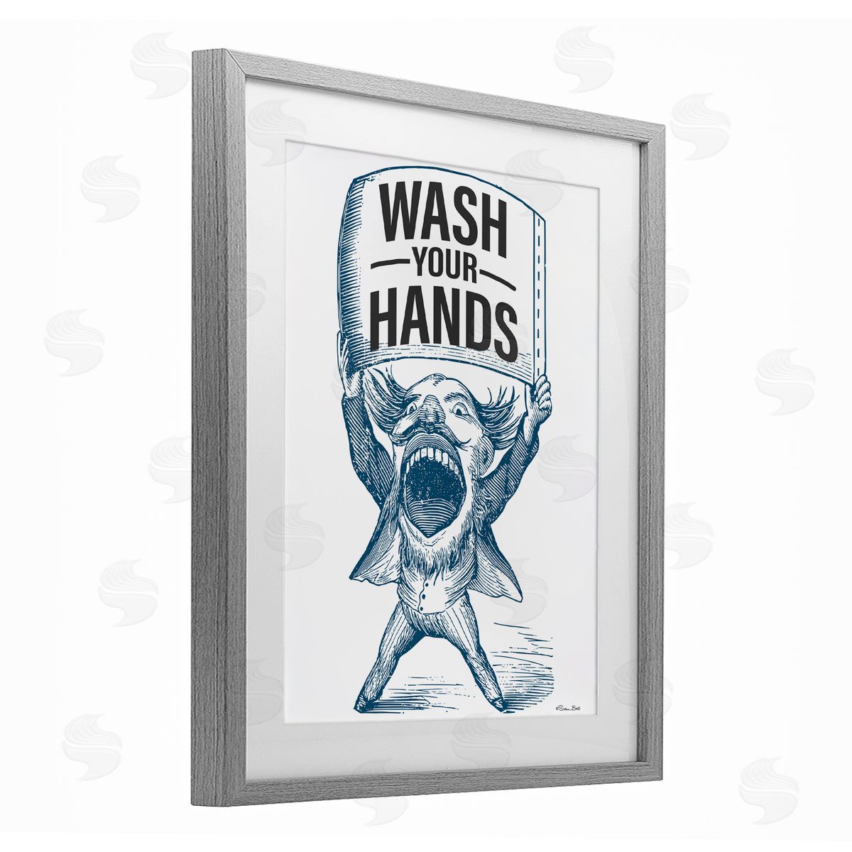 Susan Ball Wash Your Hands Vintage Gray Framed Print Under Glass with White Mat Wall Art